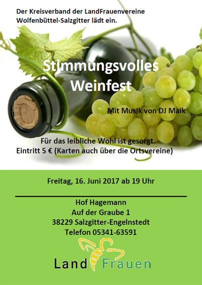 Stimmungsvolles Weinfest am 16. Juni 2017 auf dem Hof Hagemann in Salzgitter-Engelnstedt